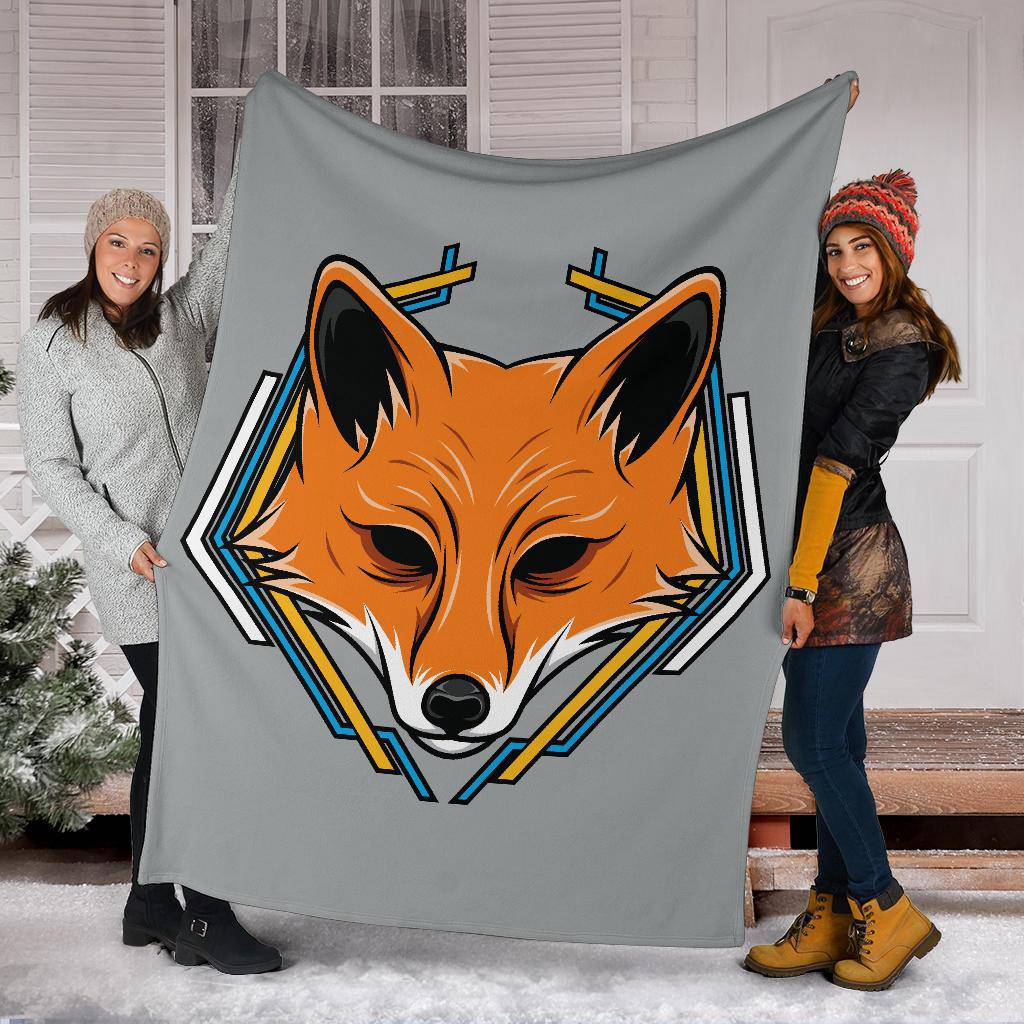 Geometric Fox Head Cartoon Premium Blanket - Top Content | POD Collection | Free Shipping