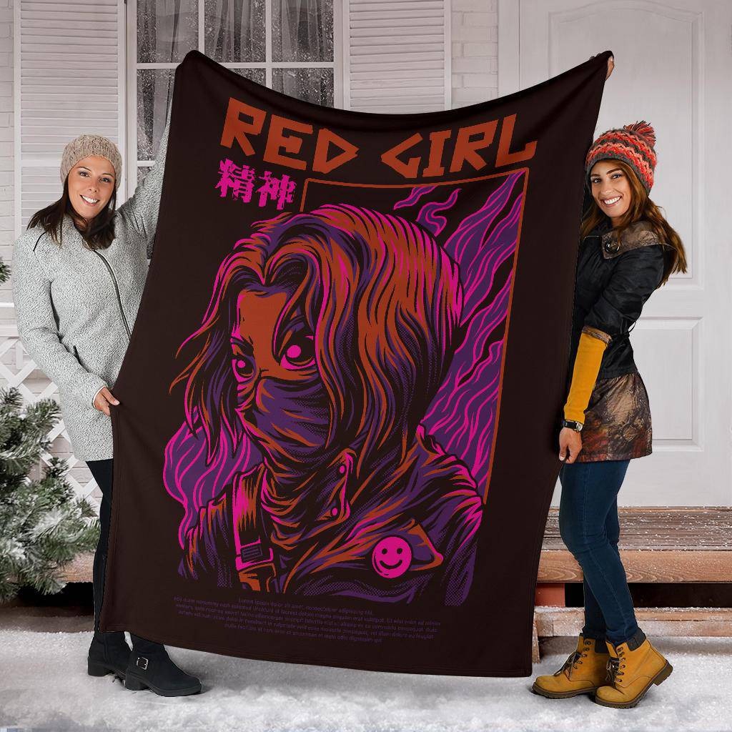 Red Girl Japanese Art Cartoon Premium Blanket - Top Content | POD Collection | Free Shipping