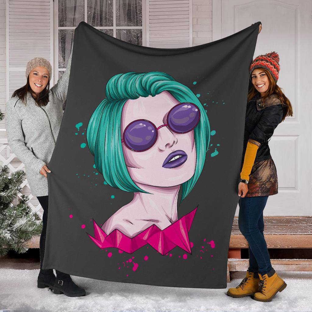 Premium Blanket Beatiful Short Hair Girl Illustration - Top Content | POD Collection | Free Shipping