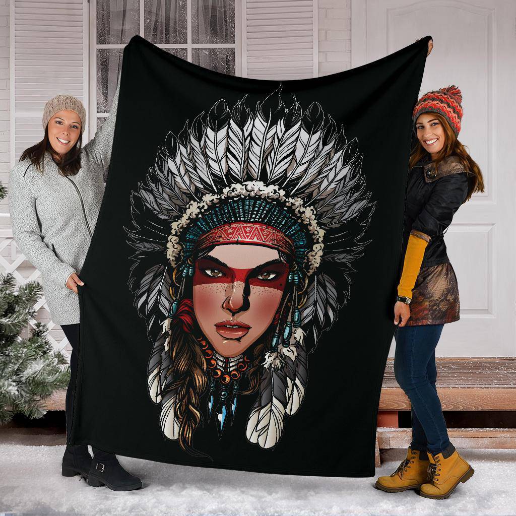 Native American Bonnet Cartoon Art Premium Blanket - Top Content | POD Collection | Free Shipping