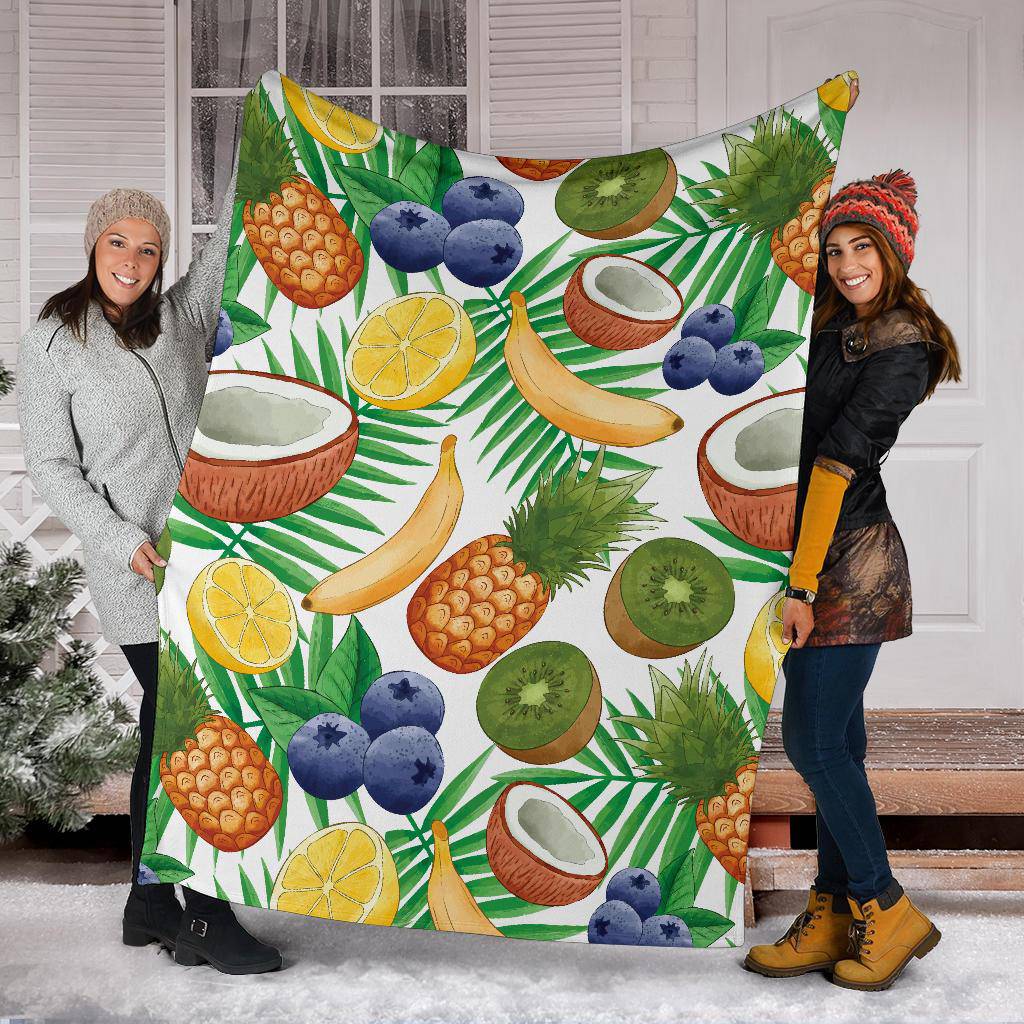 Exotic Fruit Pattern Banana Coconut Kiwi Pineapple Premium Blanket - Top Content | POD Collection | Free Shipping