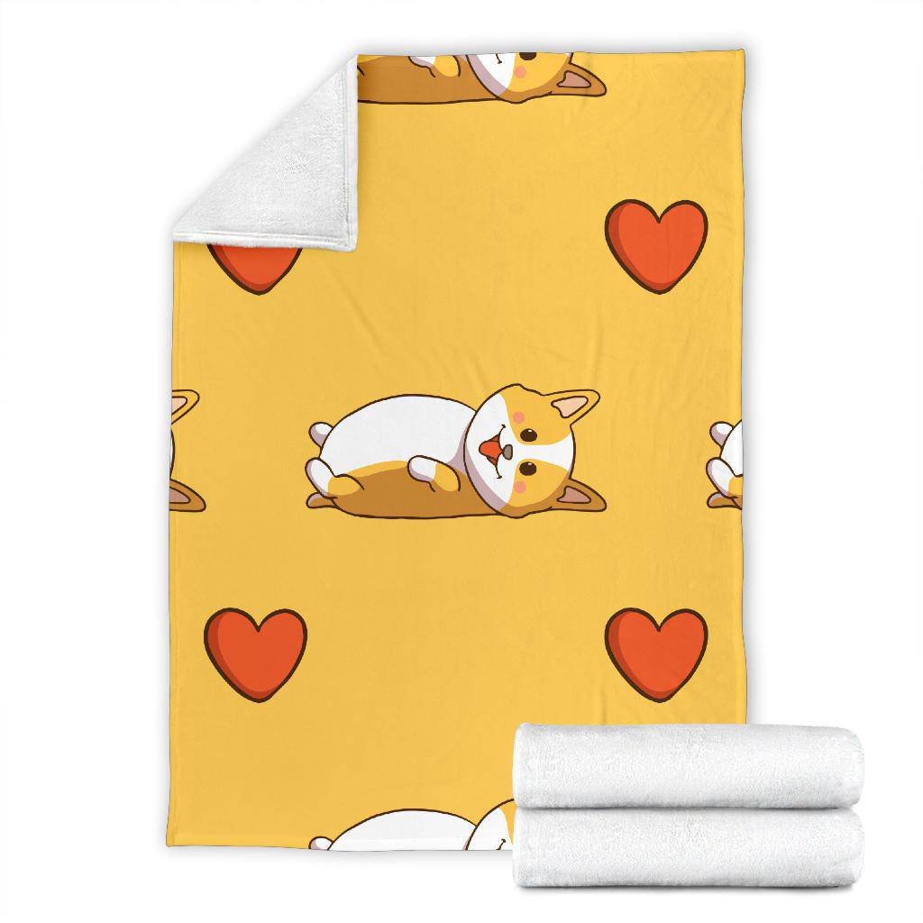 Cute Corgi WIth Love Icon, Doodle Yellow Style Cartoon Premium Blanket - Top Content | POD Collection | Free Shipping