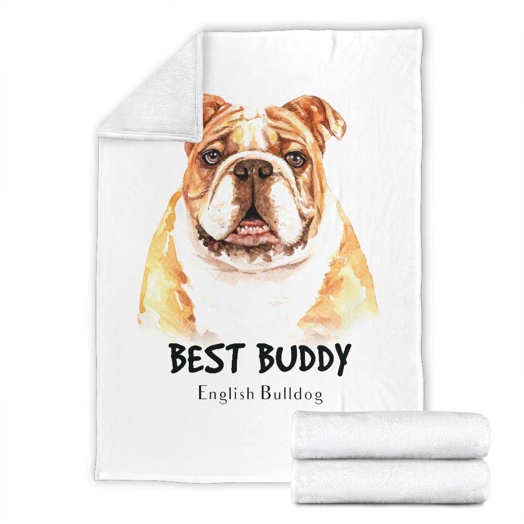 Watercolour English Bulldog Portrait Premium Blanket, Best Buddy Cartoon - Top Content | POD Collection | Free Shipping