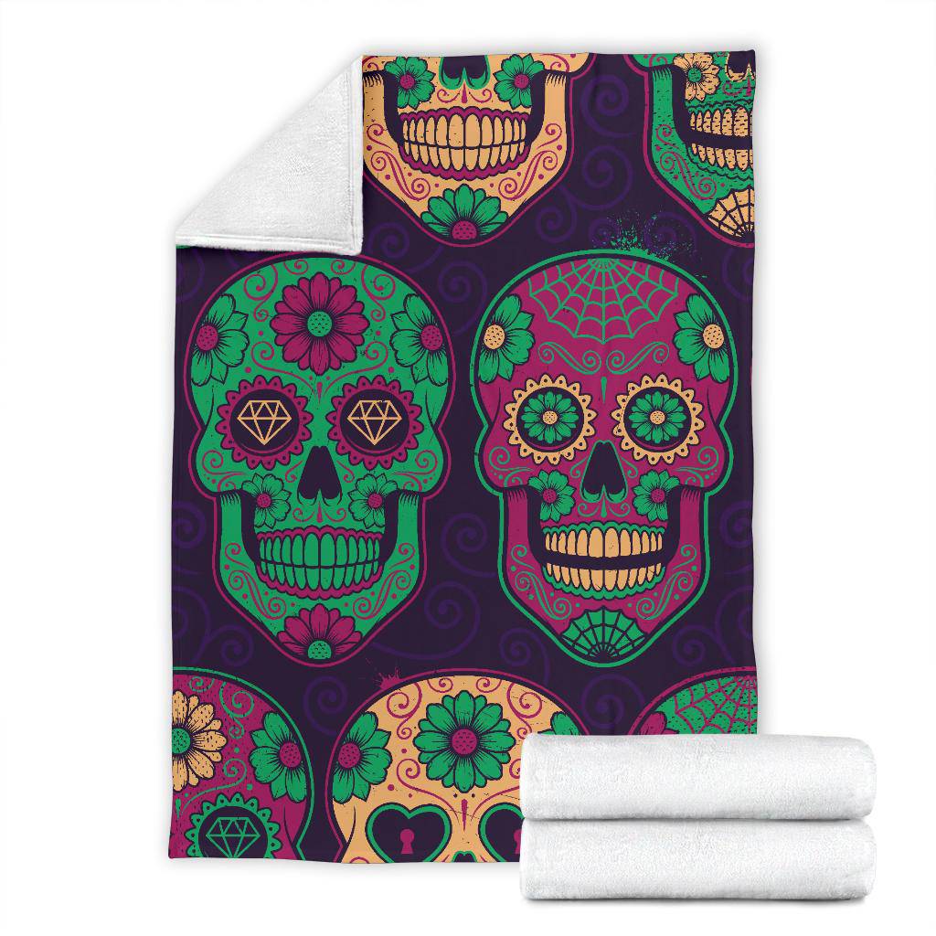 Mexican Calavera Skull Colourful Pattern Background Premium Blanket - Top Content | POD Collection | Free Shipping