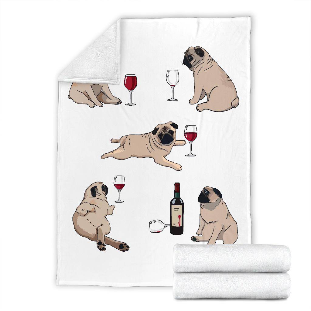 Funny Pug Posing With Bottle of Wine Cartoon Style Premium Blanket - Top Content | POD Collection | Free Shipping