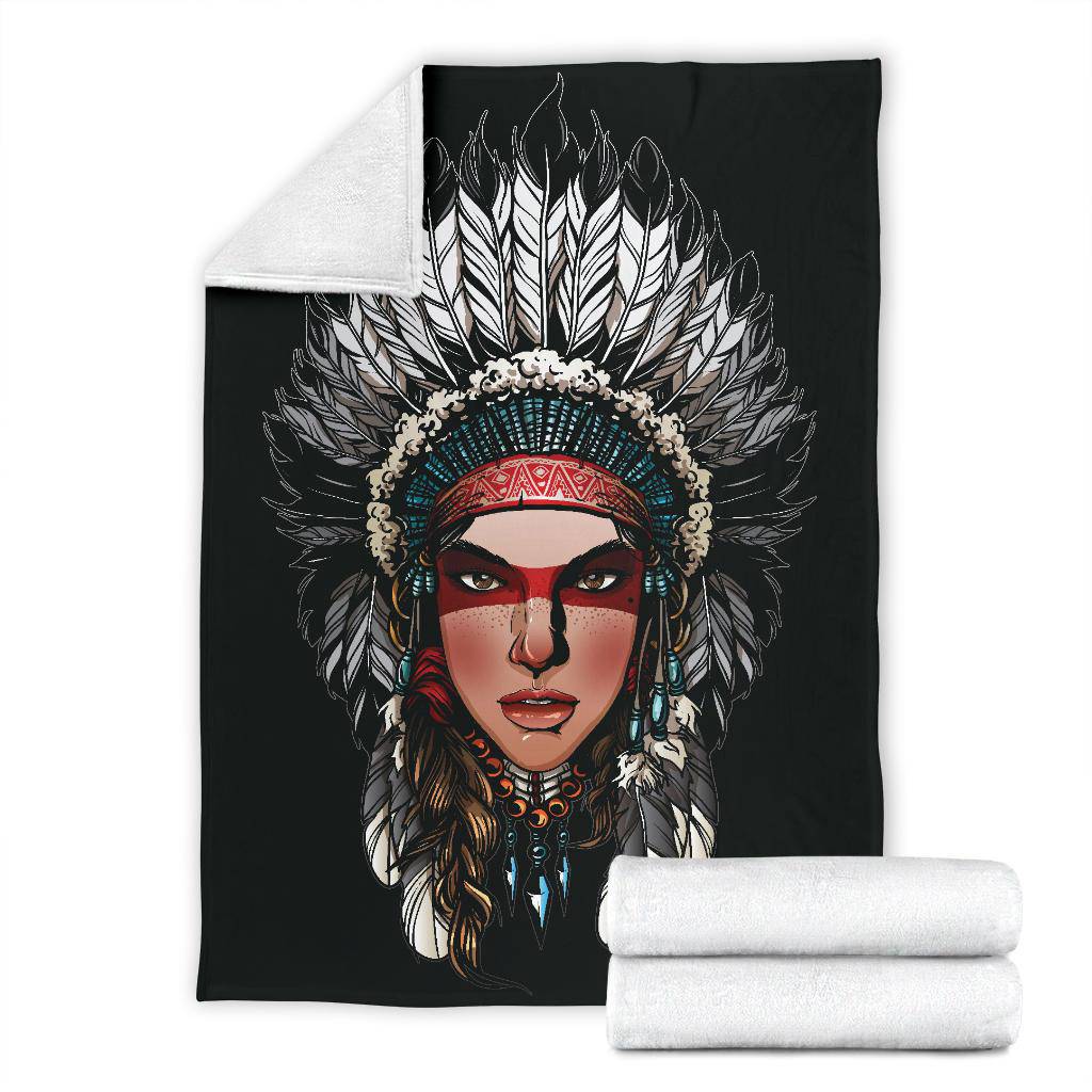 Native American Bonnet Cartoon Art Premium Blanket - Top Content | POD Collection | Free Shipping