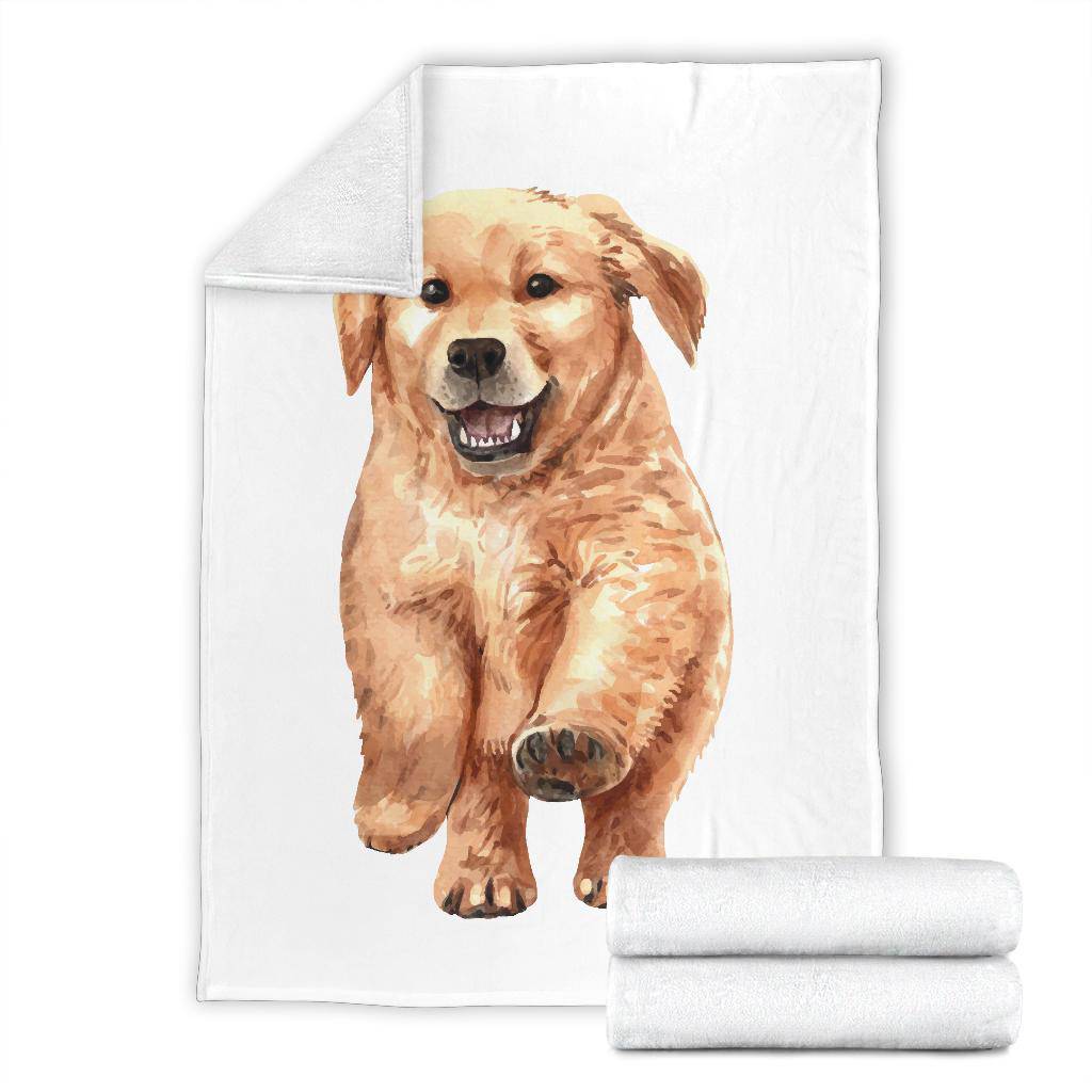 Watercolour Golden Retriever Portrait Premium Blanket, Cute Cartoon Drawing - Top Content | POD Collection | Free Shipping