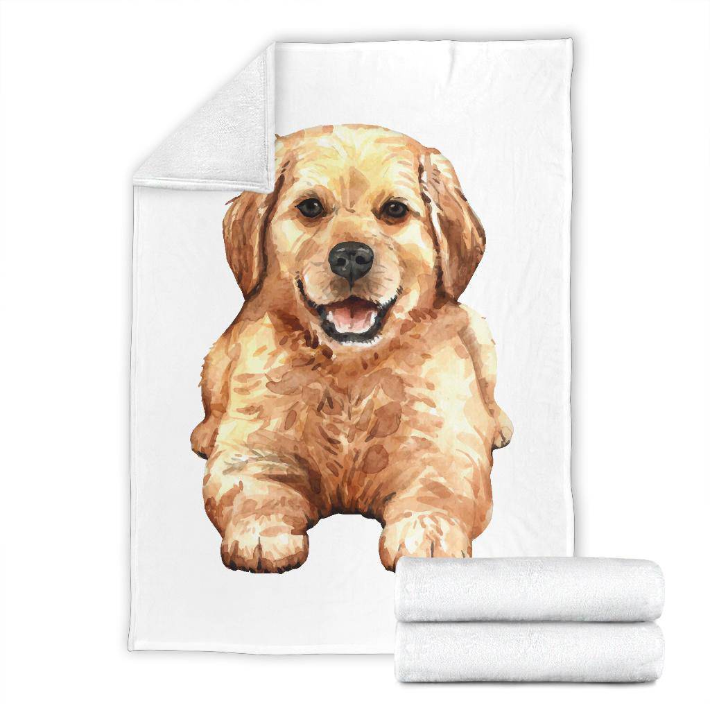 Golden Retriever Puppy Premium Blanket, Hand Drawn Watercolour Dog - Top Content | POD Collection | Free Shipping