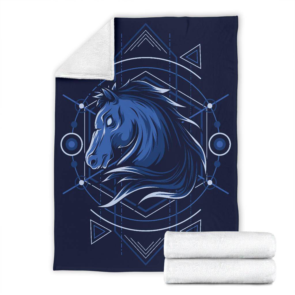 Horse Head Geometry Blue Premium Blanket - Top Content | POD Collection | Free Shipping