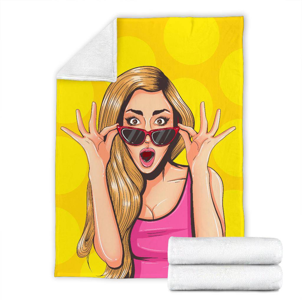 Sexy Girl Pop Art Surprised Pretty Woman Premium Blanket - Top Content | POD Collection | Free Shipping