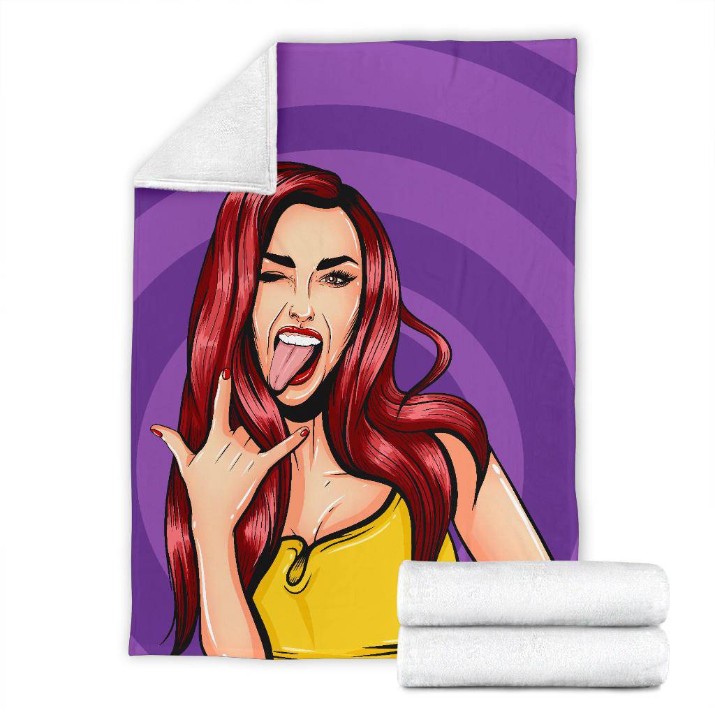 Crazy Girl Pop Art Rock Showing Tongue Premium Blanket - Top Content | POD Collection | Free Shipping