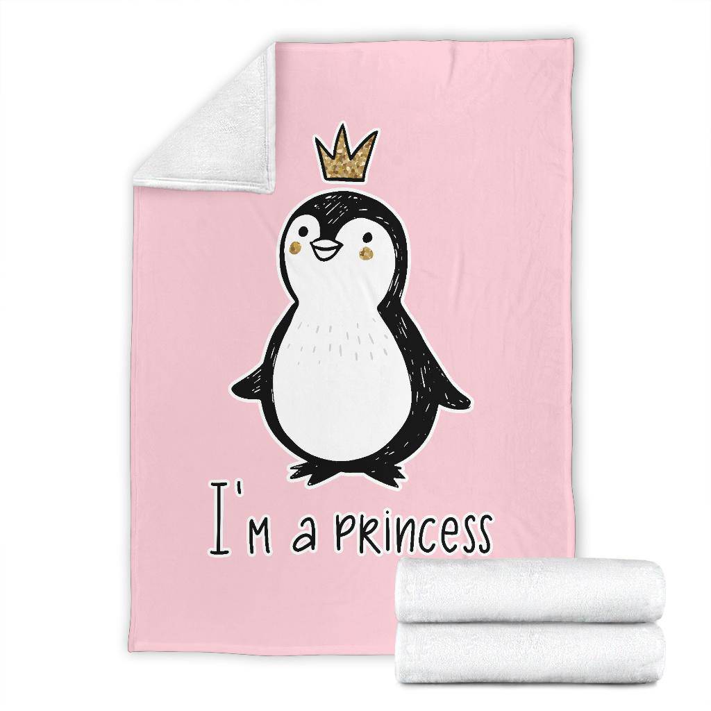 I' A Princess, Golden Glitter Penguin Premium With Crown Cartoon Premium Blanket - Top Content | POD Collection | Free Shipping