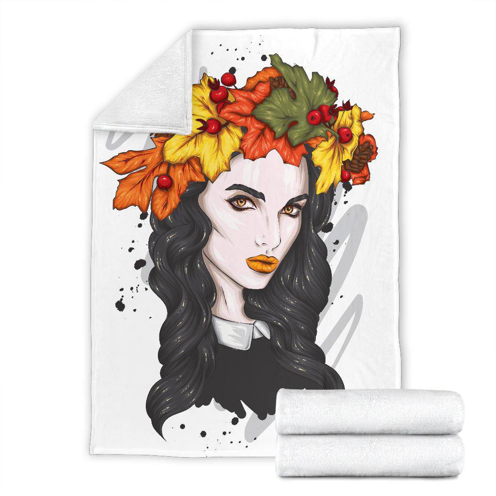 Autumn Leaves Wreath Girl Premium Blanket - Top Content | POD Collection | Free Shipping