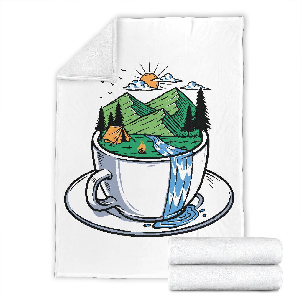 Mountain View In A Cup Premium Blanket, Cool Cartoon Drawing - Top Content | POD Collection | Free Shipping