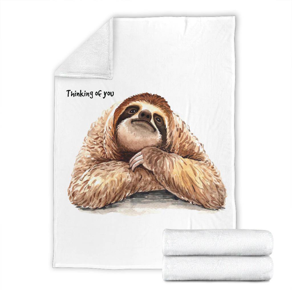 Sloth Hand Drawn Illustration Premium Blanket, Thinking Of You Quote - Top Content | POD Collection | Free Shipping