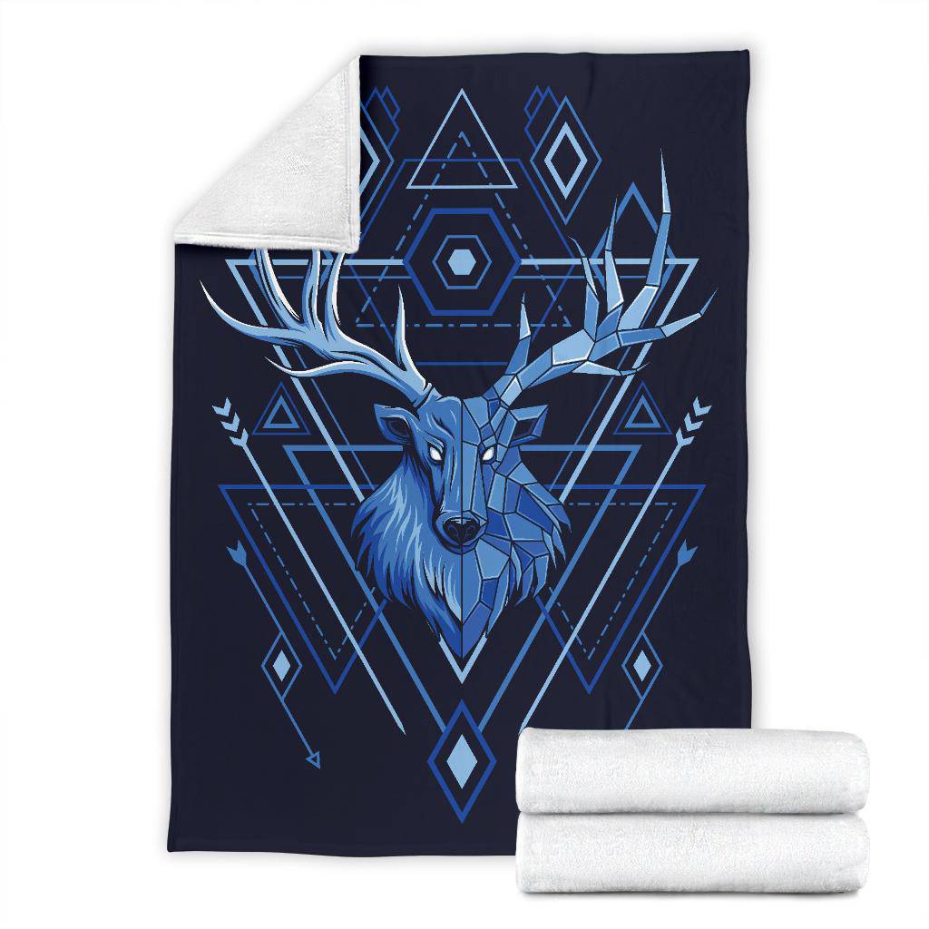 Deer Head Geometry Style Blue Premium Blanket - Top Content | POD Collection | Free Shipping