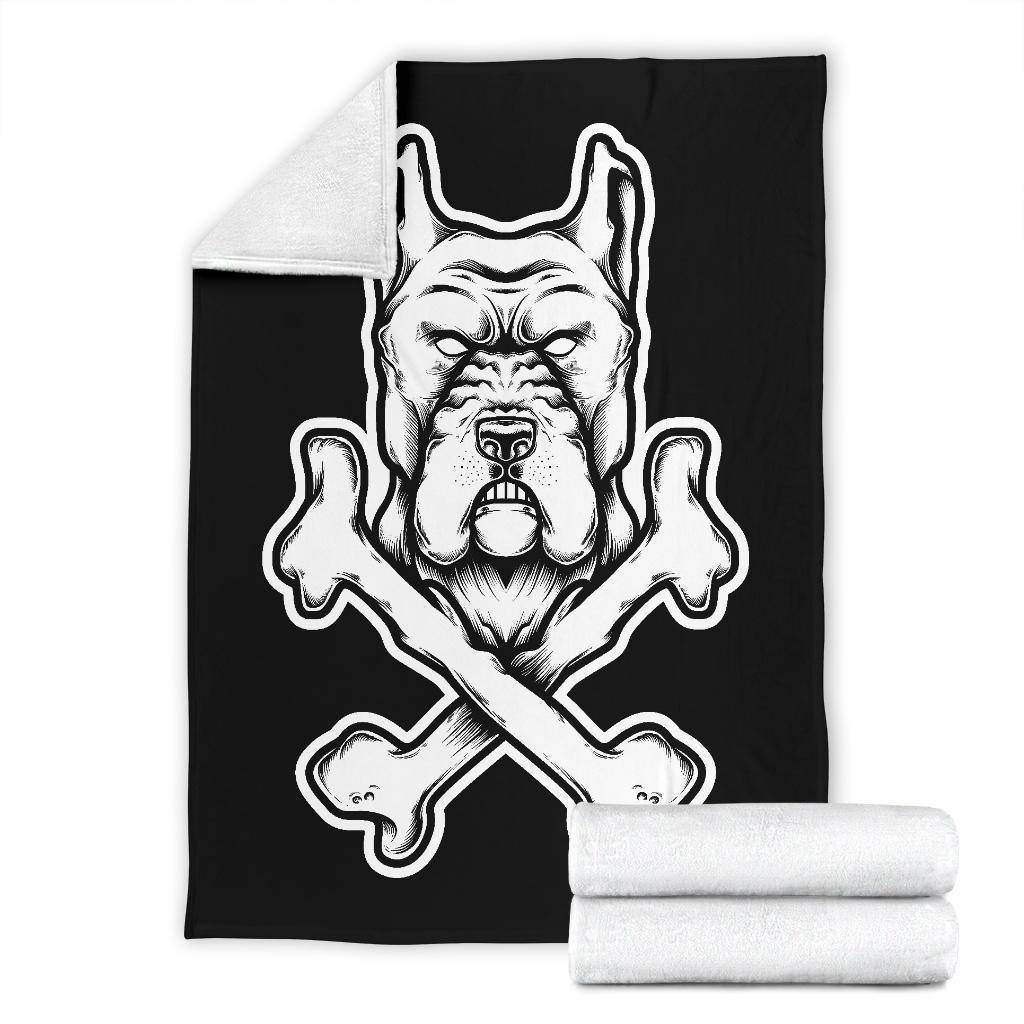 Illustration of Pitbull Dog Head Bones Premium Blanket - Top Content | POD Collection | Free Shipping