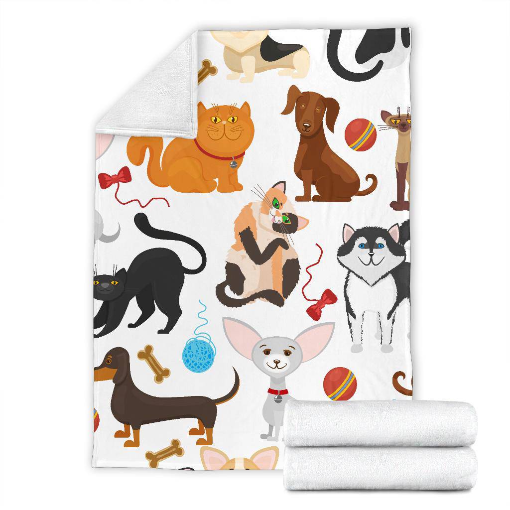 Seamless Pet Background Premium Blanket, Cute Lovely Cats And Dogs Cartoon Style - Top Content | POD Collection | Free Shipping