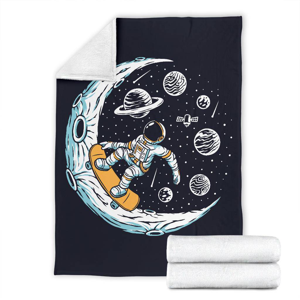 Premium Blanket Moon Skate Boarding Astronaut Cool Cartoon - Top Content | POD Collection | Free Shipping