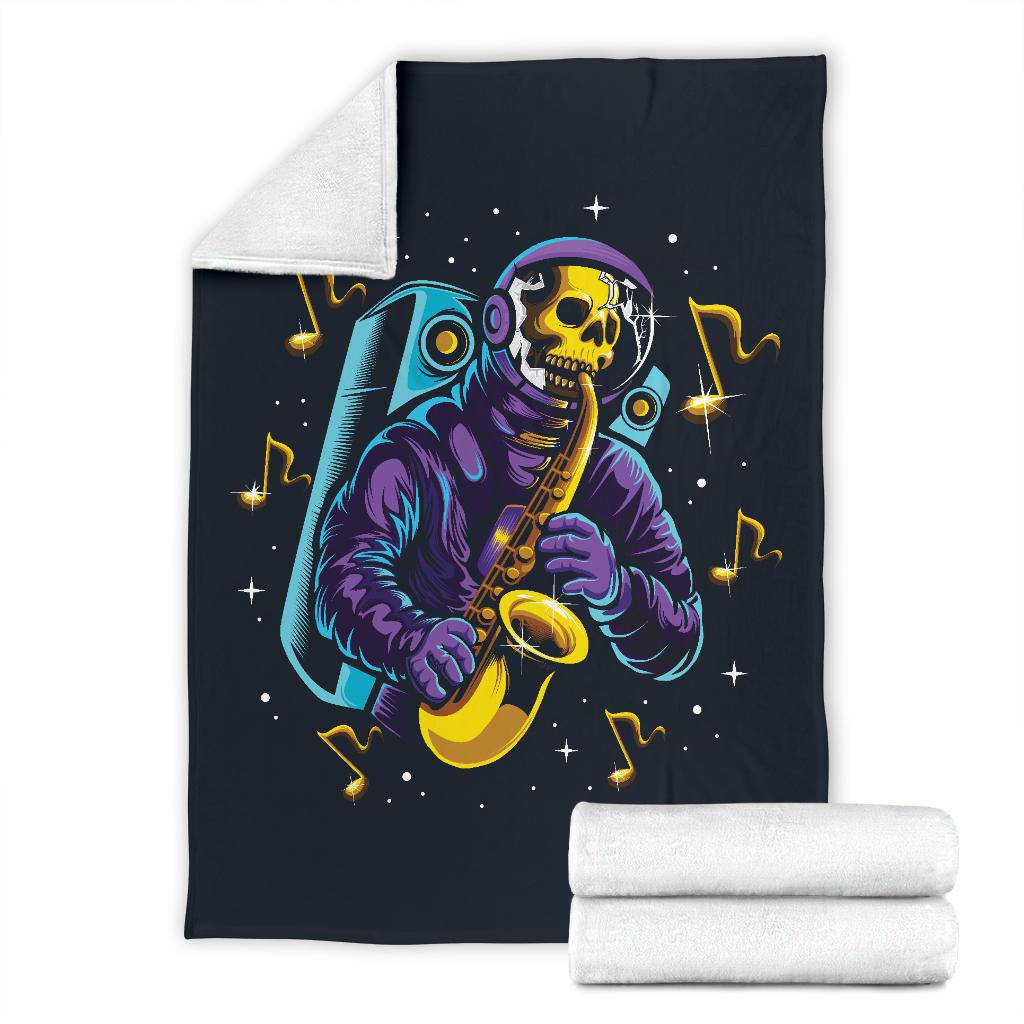 Premium Blanket Skull Astronaut Playing Saxophone Space Music Illustration - Top Content | POD Collection | Free Shipping