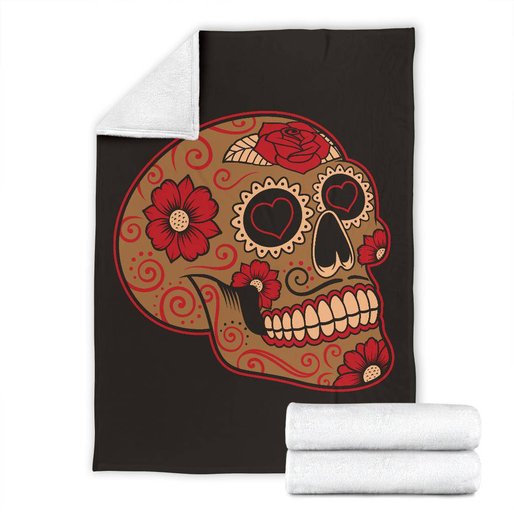 Colourful Mexican Sugar Skull, Hears Flowers Illustration Premium Blanket - Top Content | POD Collection | Free Shipping