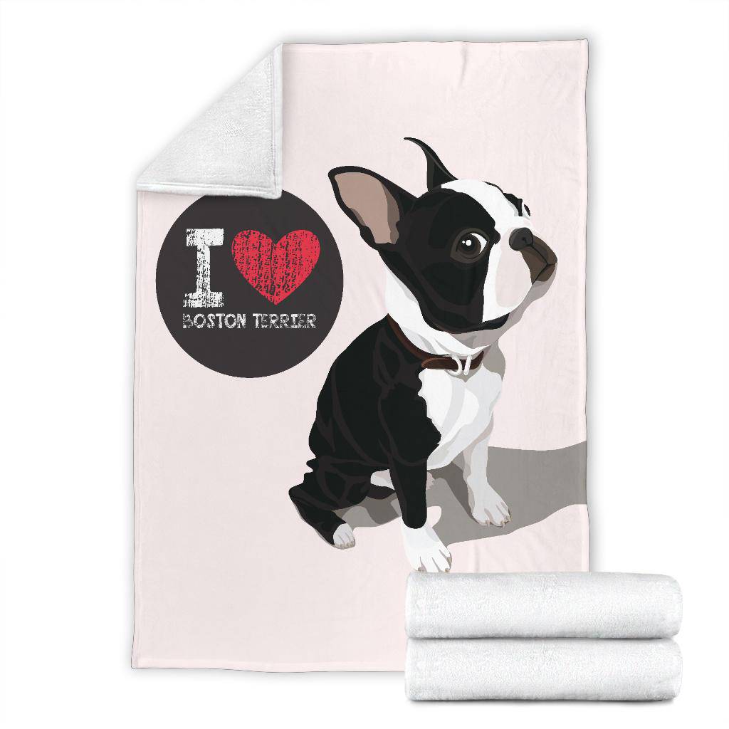 I Love Boston Terrier, Dog Cartoon Illustration Premium Blanket - Top Content | POD Collection | Free Shipping