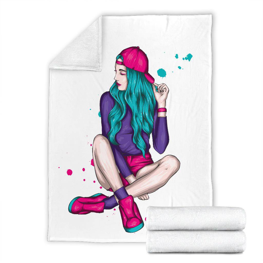 Premium Blanket Cool Colorful Girl Cap and Shorts Illustration - Top Content | POD Collection | Free Shipping