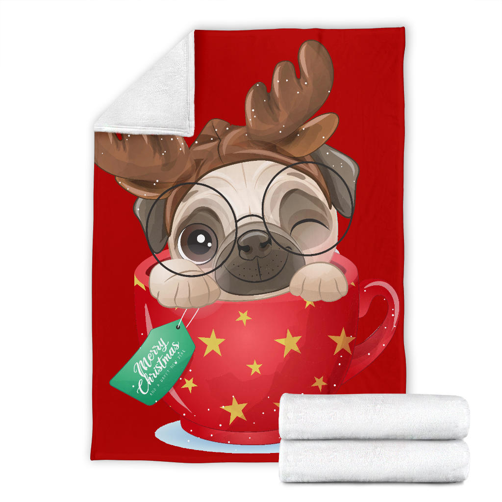 cute doodle pug christmas day with red watercolor blanket - Top Content | POD Collection | Free Shipping