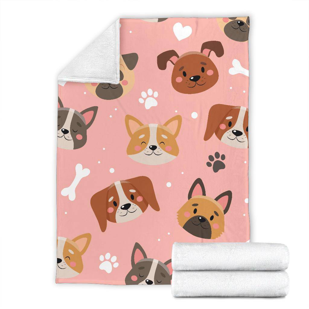 Cute Doggy Pink Background, Paws and Bones Cartoon Premium Blanket - Top Content | POD Collection | Free Shipping