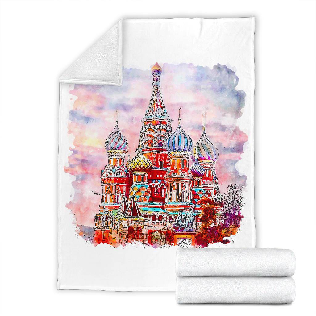 Moscow Red Square Russia Premium Blanket, Watercolour Hand Drawn Sketch Illustration - Top Content | POD Collection | Free Shipping