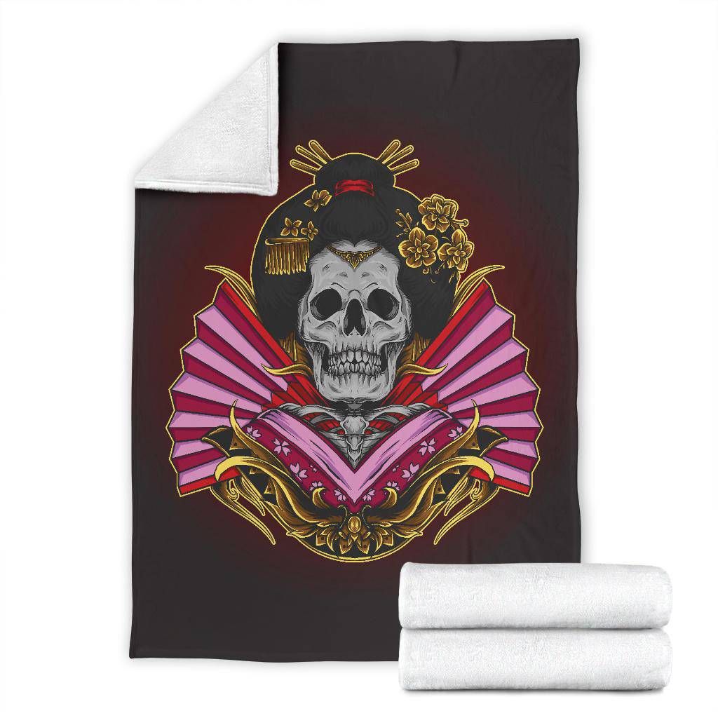 Skeleton Geisha Skull Premium Blanket, Cool Japanese Art Illustration - Top Content | POD Collection | Free Shipping