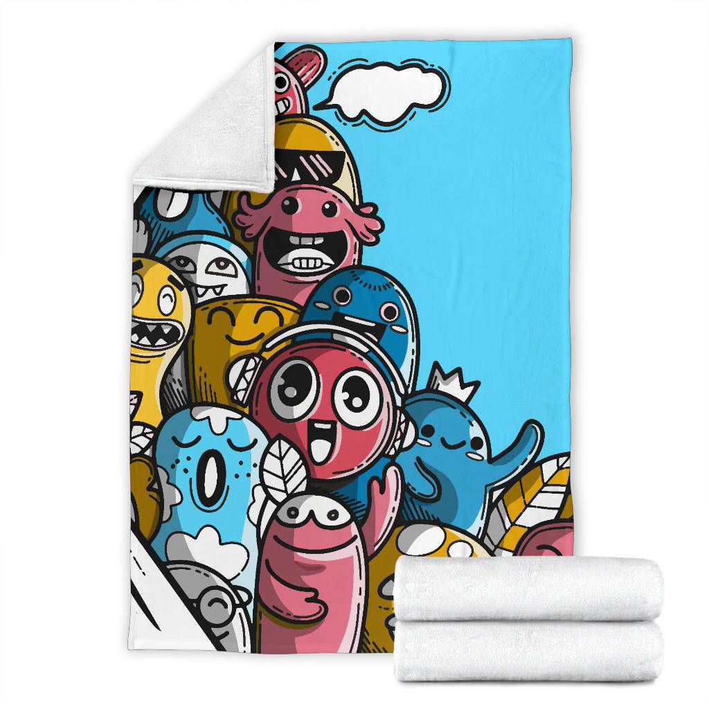 Cute Friendly Hand Drawn Monsters Premium Blanket - Top Content | POD Collection | Free Shipping