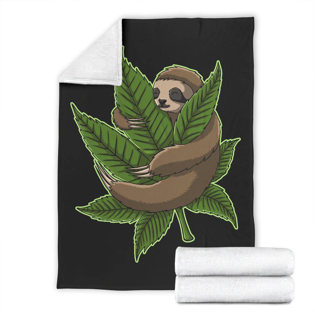 Sloth Hugging Green Cannabis Leaf Premium Blanket - Top Content | POD Collection | Free Shipping