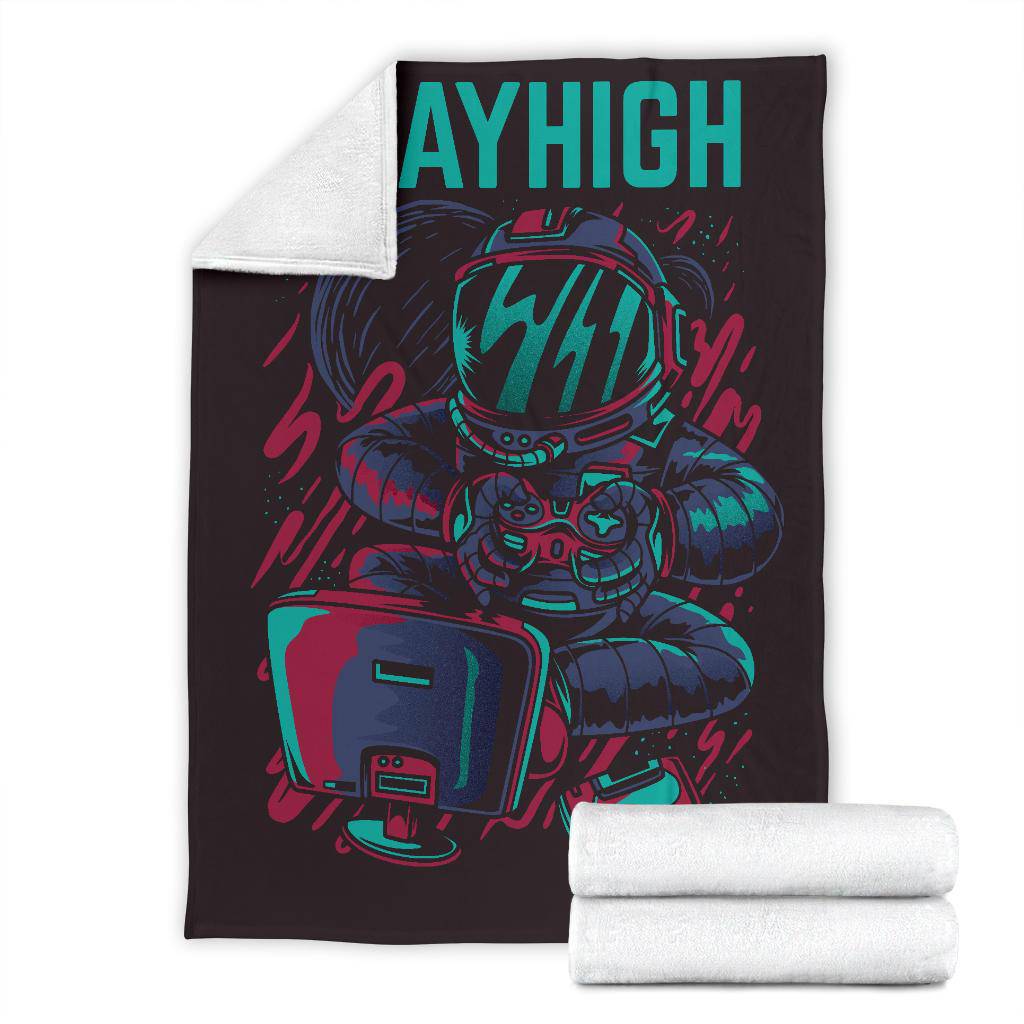 Premium Blanket Play High Astronaut Gamer Retro Cartoon - Top Content | POD Collection | Free Shipping