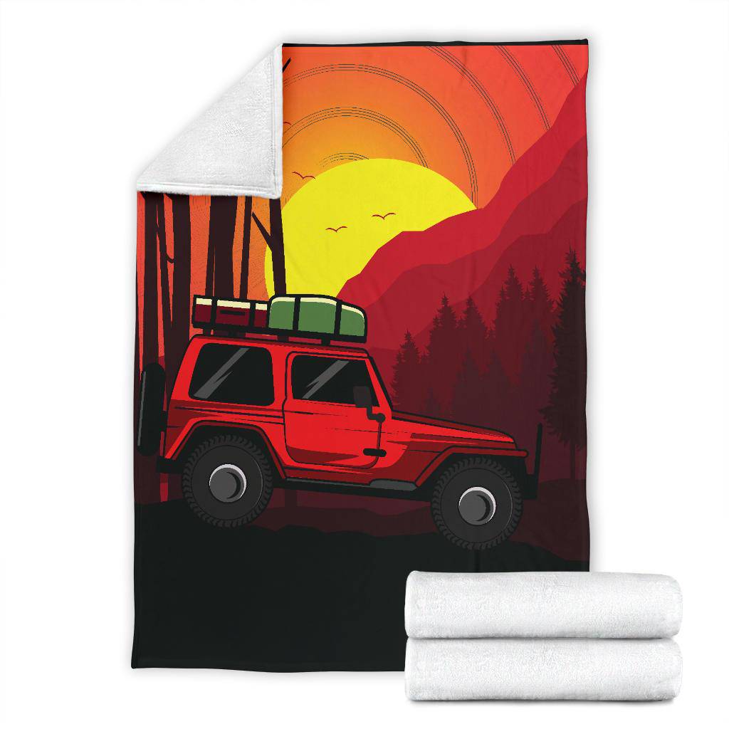 Sunset Adventure Side Hill Cartoon Premium Blanket - Top Content | POD Collection | Free Shipping