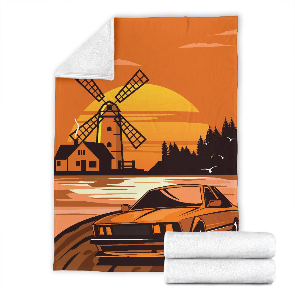 Classic Car Windmill Cartoon Premium Blanket - Top Content | POD Collection | Free Shipping