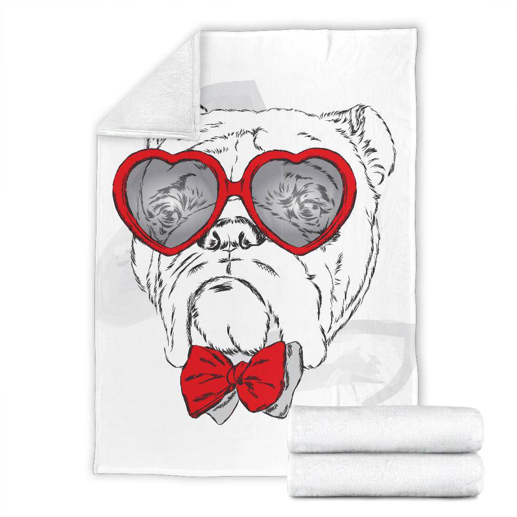 French Bulldog with Heart Sunglasses Valentine day Premium Blanket - Top Content | POD Collection | Free Shipping