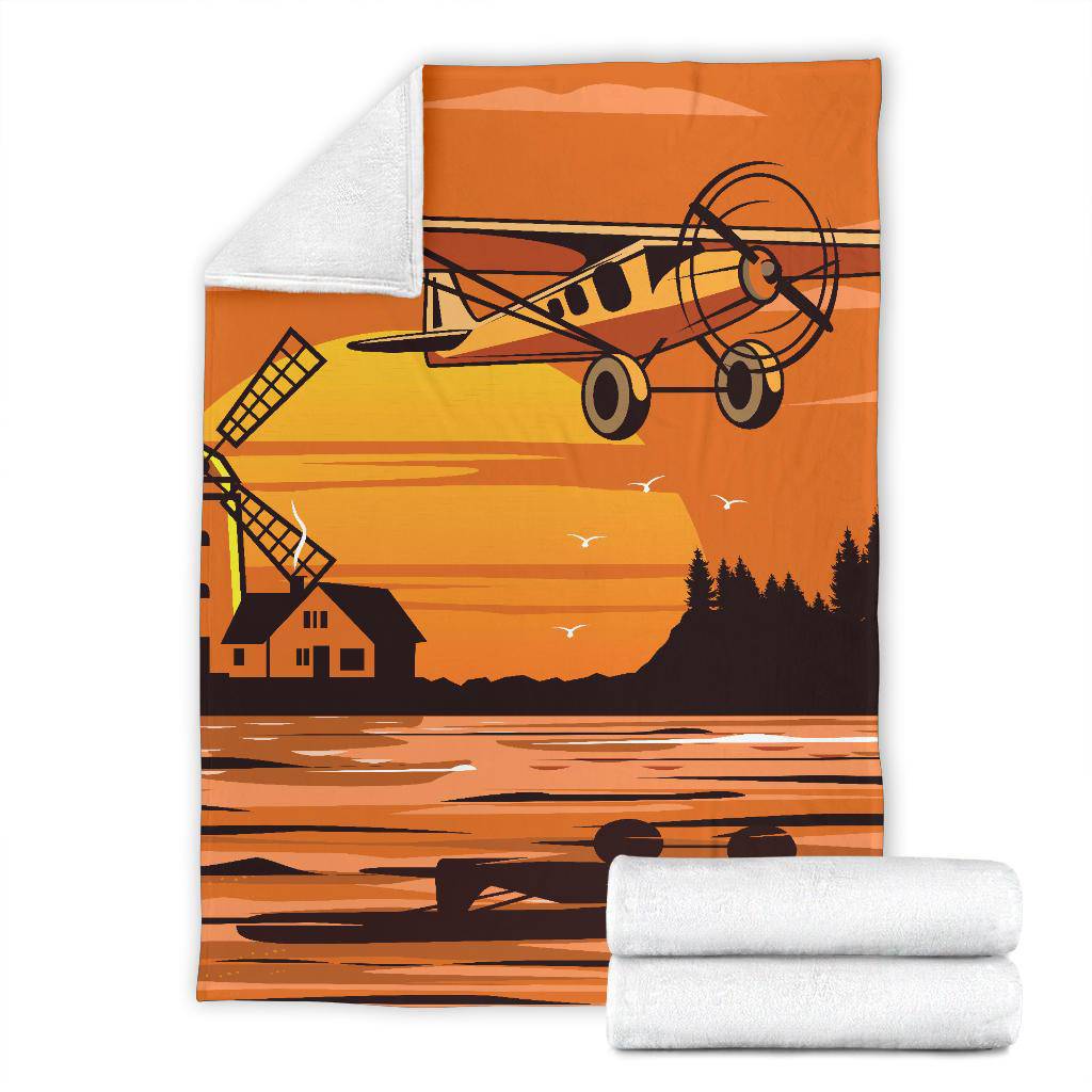 Sunset Plane Cartoon Premium Blanket - Top Content | POD Collection | Free Shipping