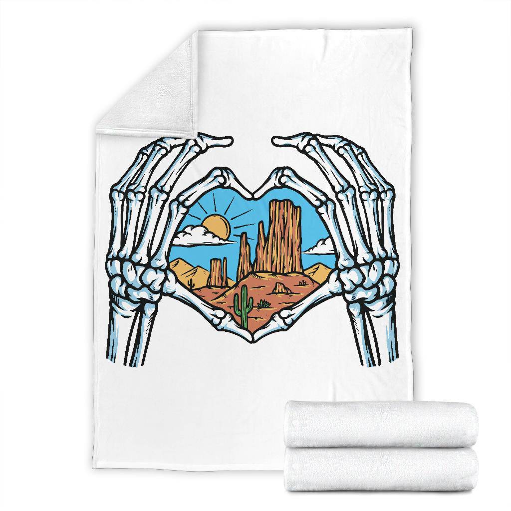 Skeleton Hands Shows Love For Desert View Cartoon Premium Blanket - Top Content | POD Collection | Free Shipping