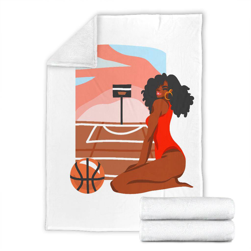 Happy Afro Woman Basketball Player, Hand Drawn Cartoon Premium Blanket - Top Content | POD Collection | Free Shipping