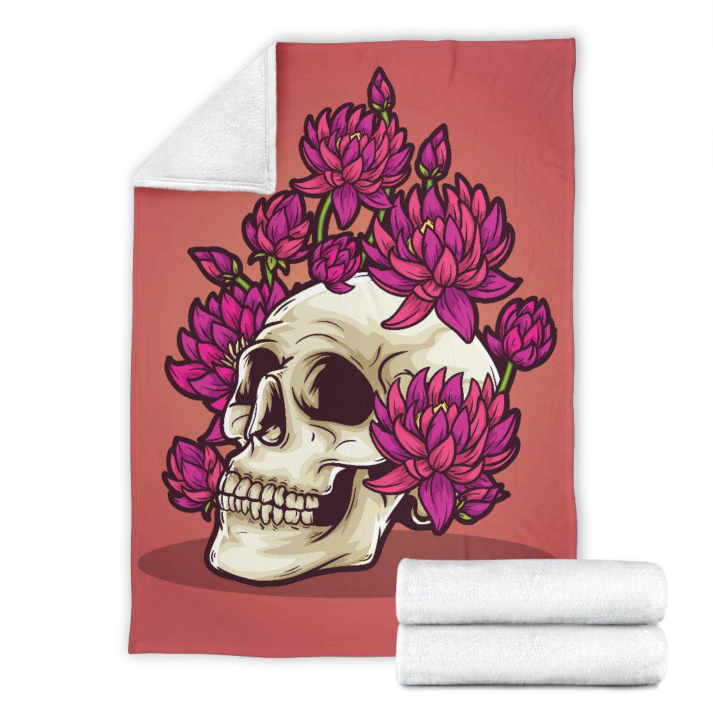 Dead Skeleton Skull Head with Blooming Flowers Premium Blanket - Top Content | POD Collection | Free Shipping