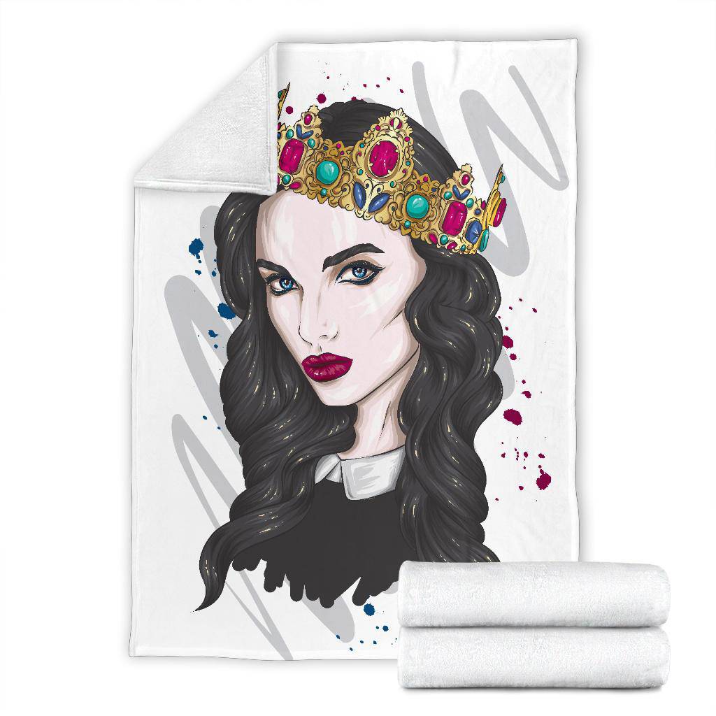 Premium Blanket Portrait Of Beautiful Girl With Crown Drawing - Top Content | POD Collection | Free Shipping