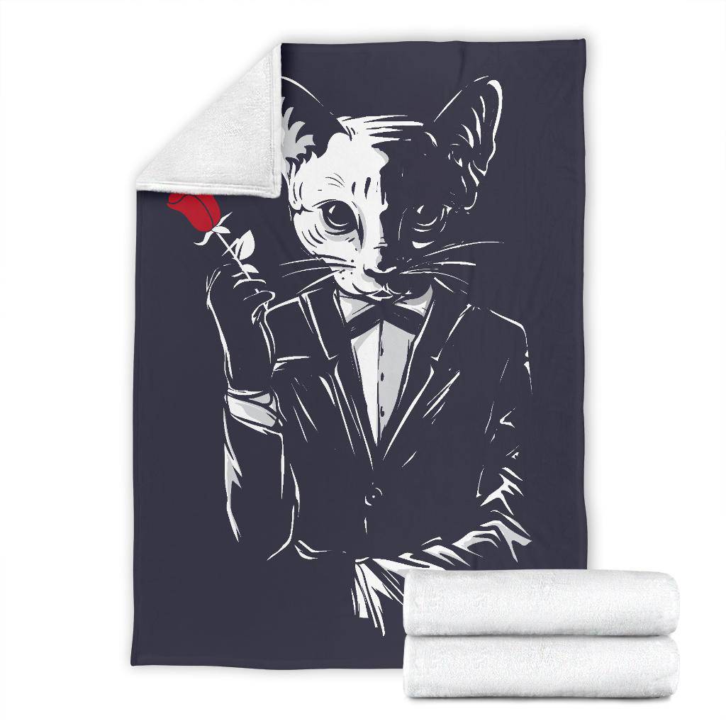 Mafia Gangster Cat Holding Red Rose Premium Blanket - Top Content | POD Collection | Free Shipping