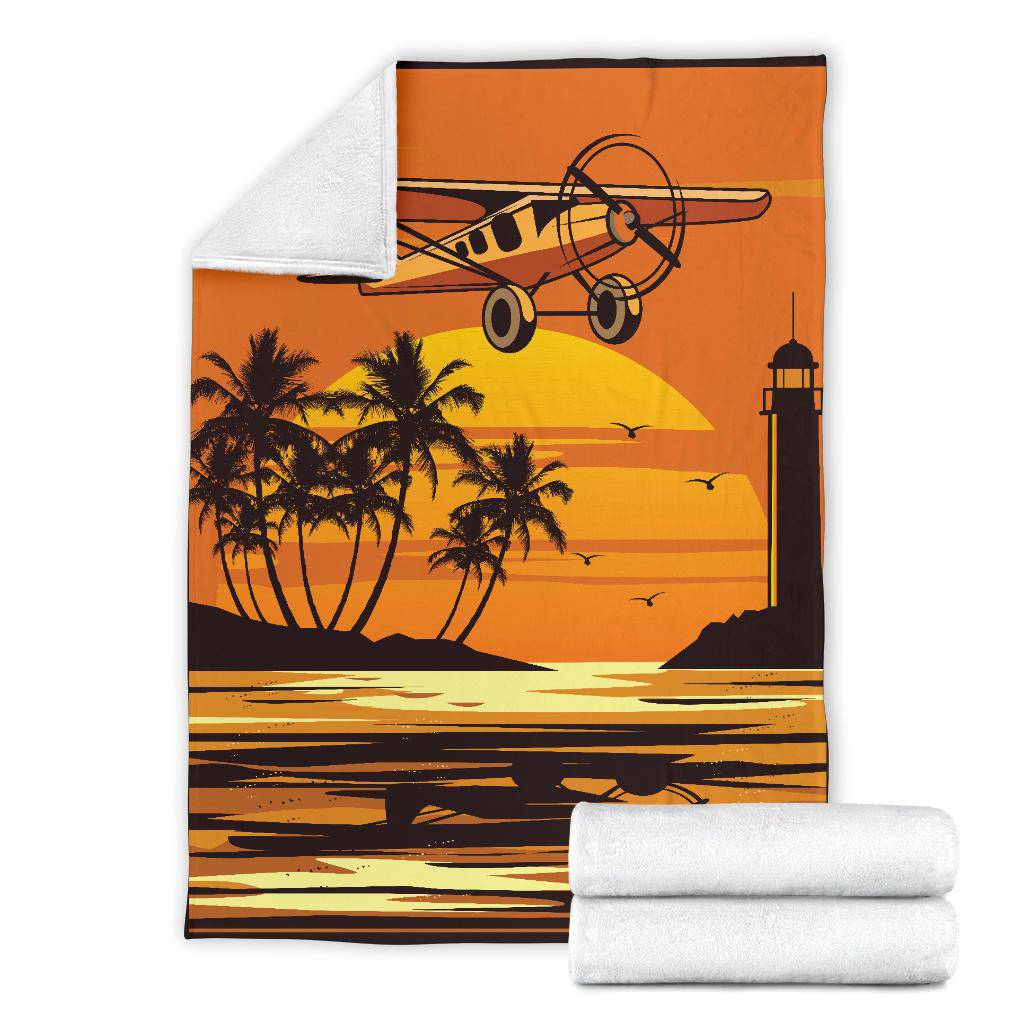 Flying Plane Beach Cartoon Premium Blanket - Top Content | POD Collection | Free Shipping