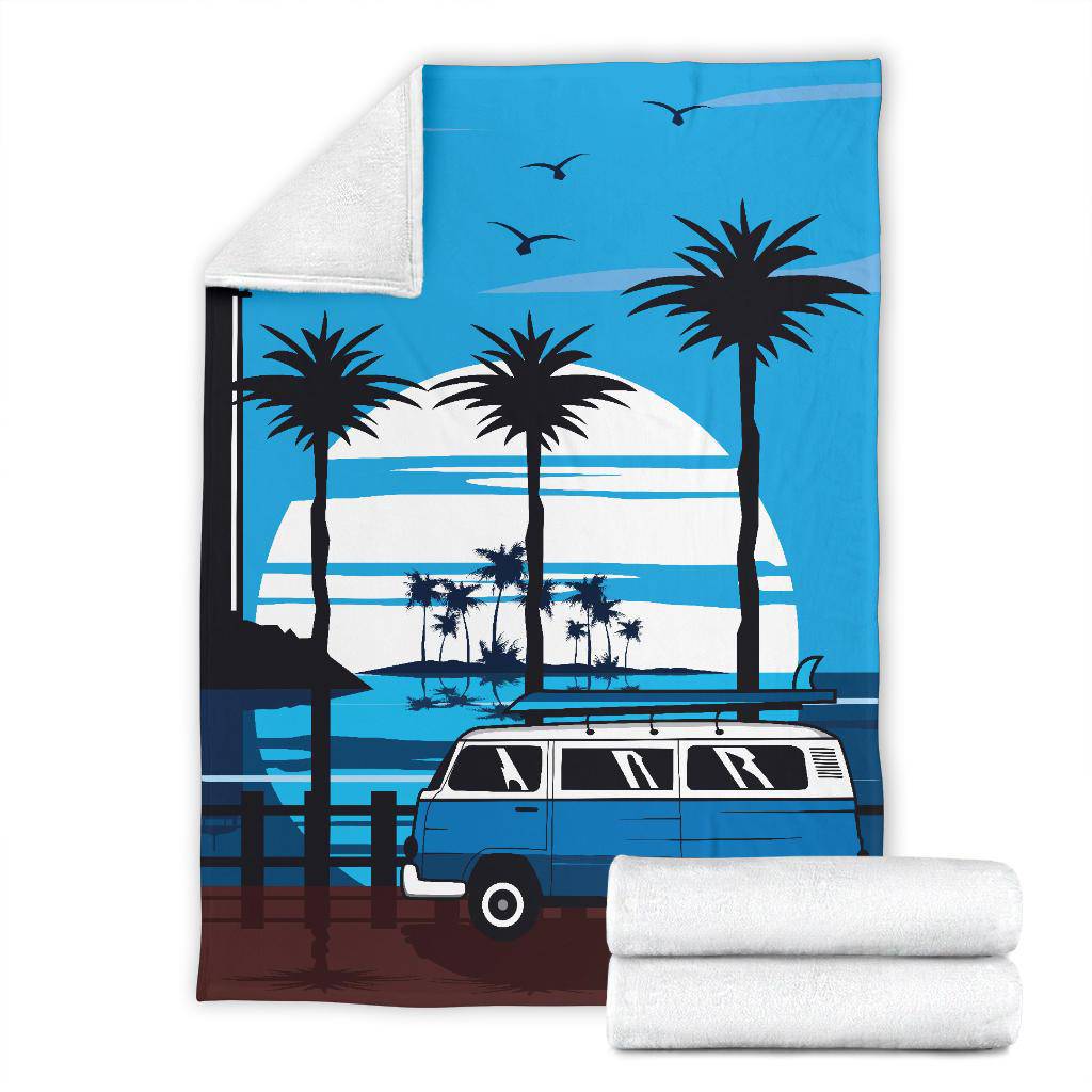 Blue Van Travel Lighthouse Cartoon Premium Blanket - Top Content | POD Collection | Free Shipping