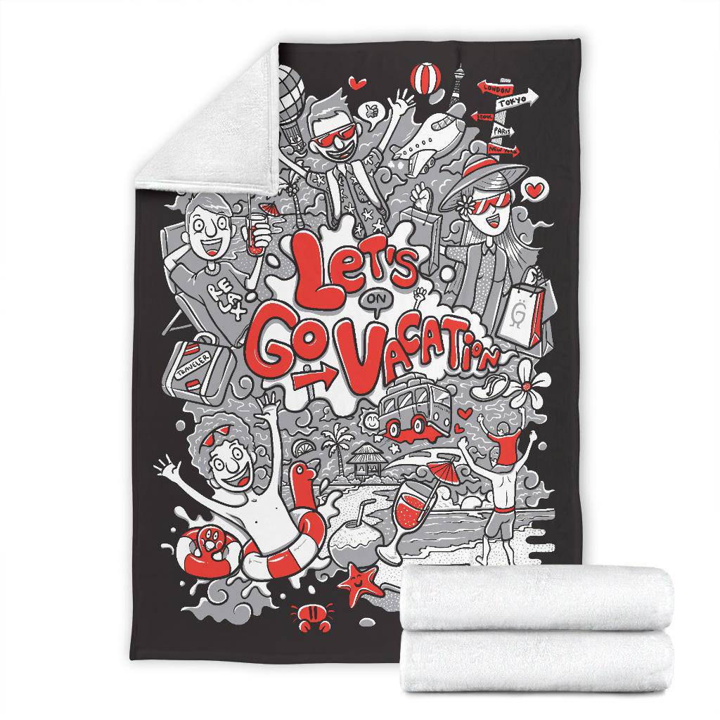 Let's Go On Vacation Premium Blanket, Cool Cartoon Travel Gift - Top Content | POD Collection | Free Shipping