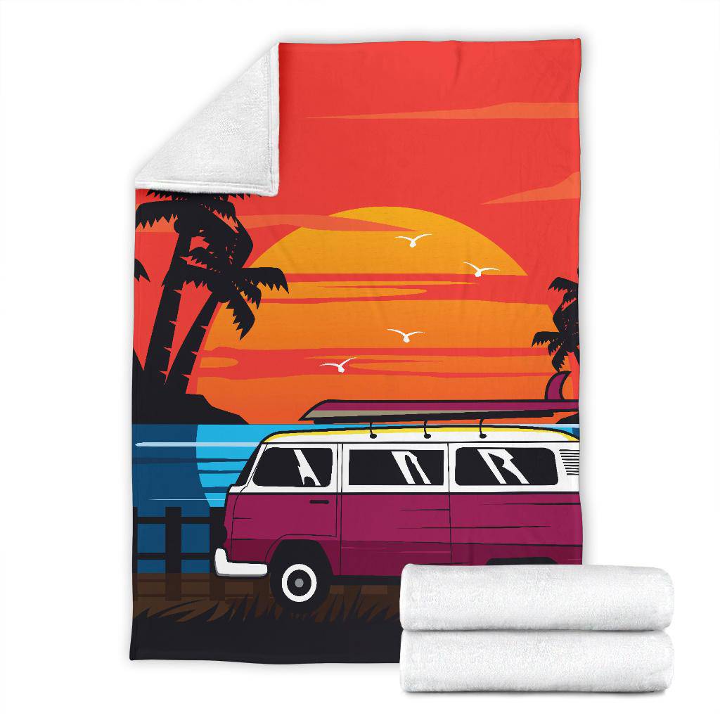 Sunset Adventure Car Cartoon Premium Blanket - Top Content | POD Collection | Free Shipping