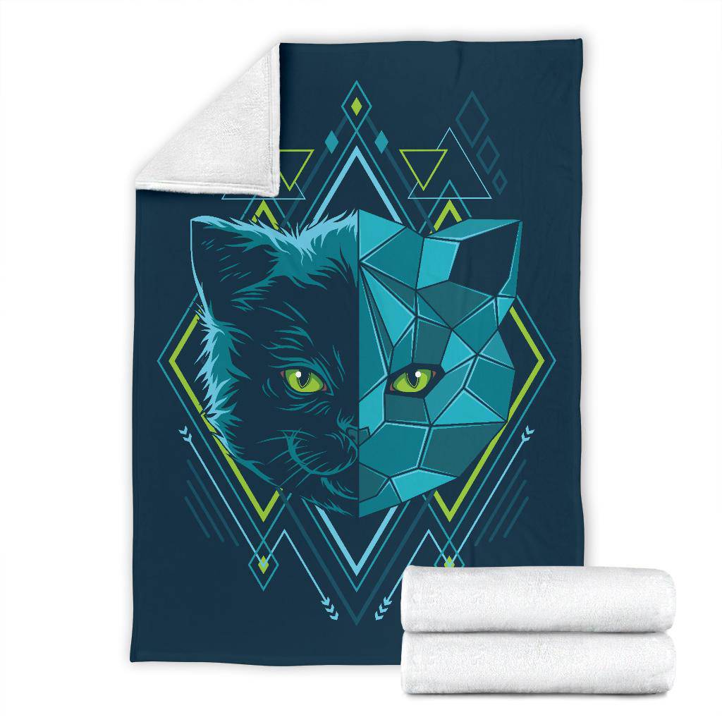 Blue Kitten Head Geometry Premium Blanket - Top Content | POD Collection | Free Shipping