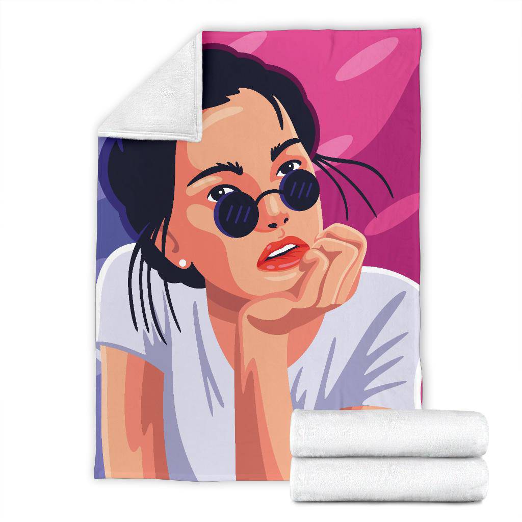 Woman Red Lips Cute Sunglasses Premium Blanket - Top Content | POD Collection | Free Shipping