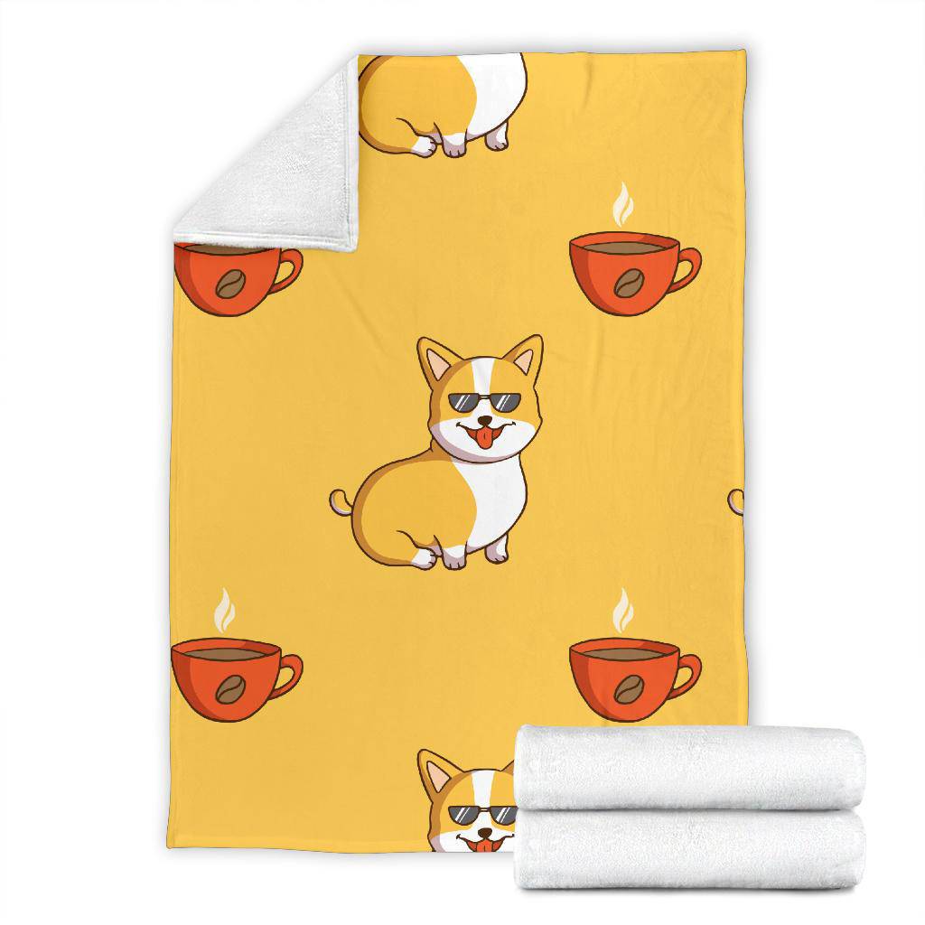 Cool Corgi Cartoon WIth Coffee Cup Premium Blanket - Top Content | POD Collection | Free Shipping